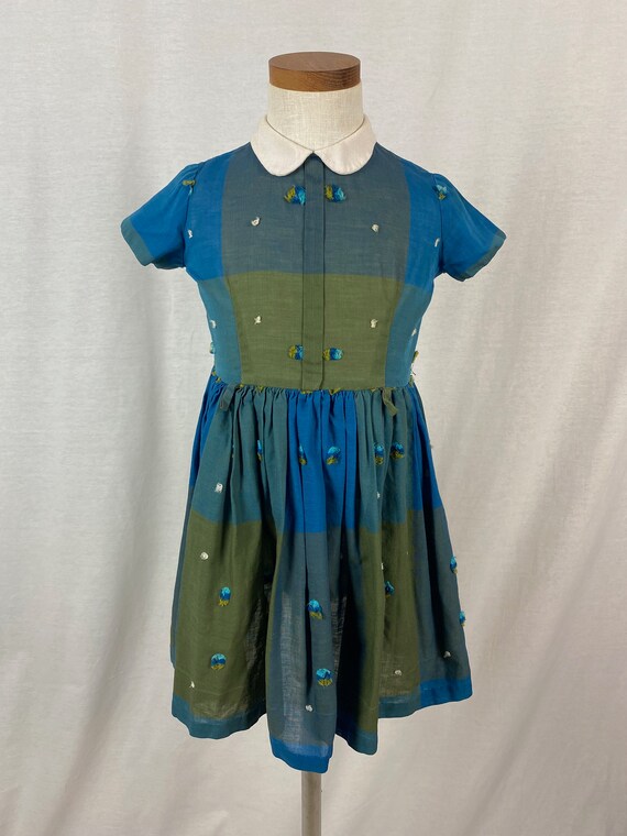 vintage 1960s child's dress // 60s blue green pla… - image 2