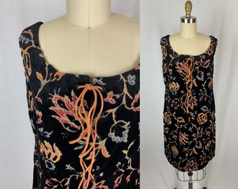 vintage 1970s dress // size medium // 70s black velvet floral tapestry lace up corset dress