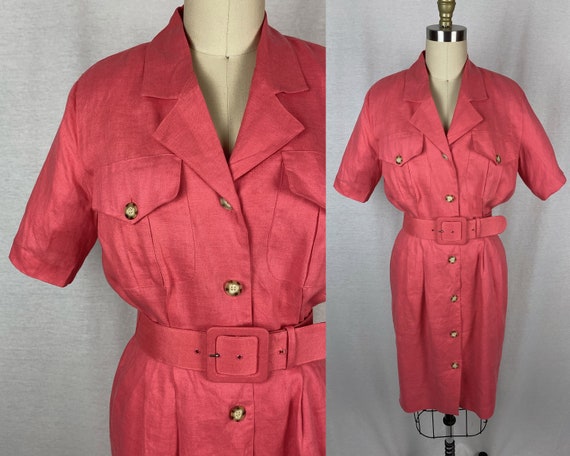 vintage 1980s dress // size small // 80s pink lin… - image 1