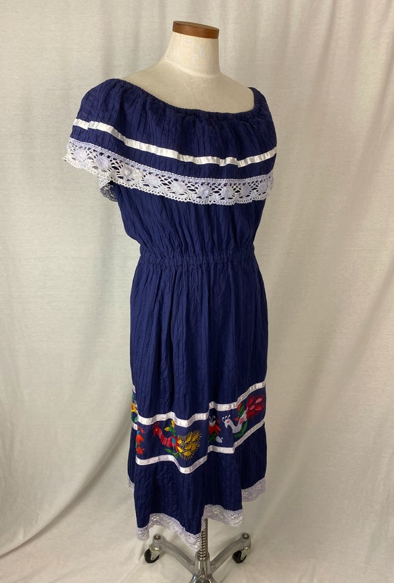 vintage 1970s dress // size large // 70s navy blu… - image 3