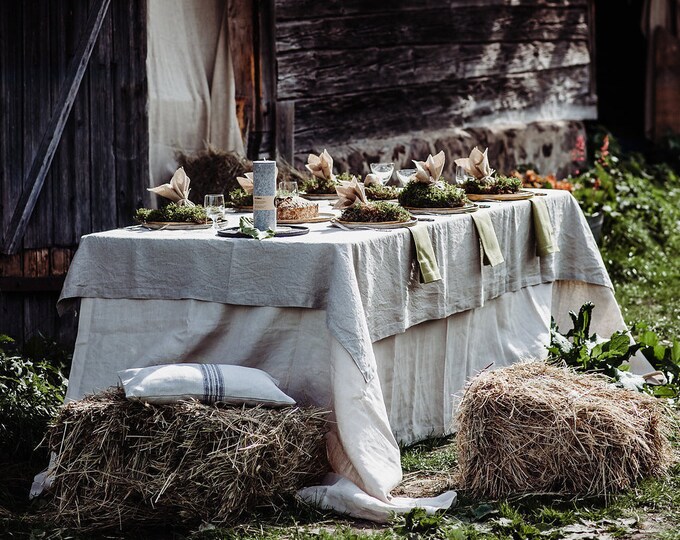 Washed Natural Linen Tablecloth - Pure Linen Tablecloth - Washed Linen Tablecloth -Rustic Wedding - Christmas Tablecloth - Easter Tablecloth