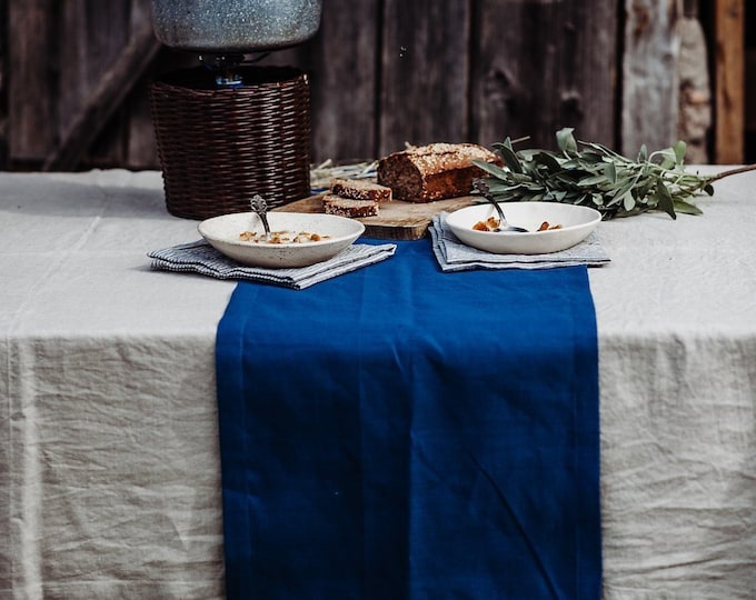 Dark Blue Table Runner - Pure Linen Table Runner - Blue Table Runner - Natural Linen Table Runner - Easter Table Linen - Wedding Table