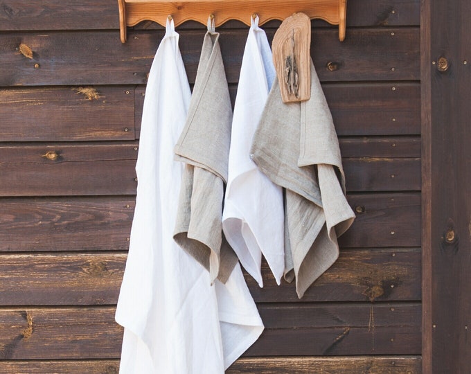 Natural Bath Towel + Bath Mat, White / Grey Washed Linen Towel of Natural Flax, Pure linen towel, Sauna towel, Beach blanket, Sauna sheet