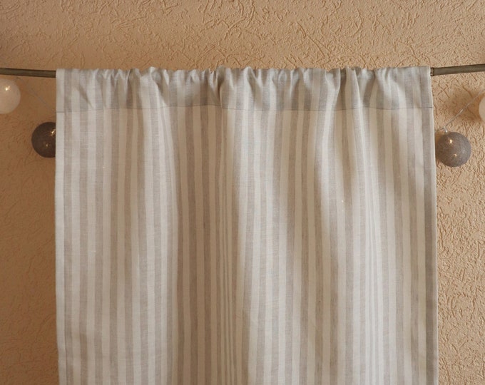 Striped Cafe Curtains of Linen Flax, Natural linen valance, Custom linen curtains, Kitchen curtain, Classic cafe curtain, Living room decor