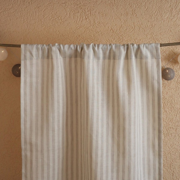 Striped Cafe Curtains of Linen Flax, Natural linen valance, Custom linen curtains, Kitchen curtain, Classic cafe curtain, Living room decor