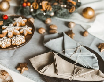 Dinner napkin set of 6 8 10 made of natural linen flax. Christmas linen napkins. Rustic wedding napkins. Farmhouse table linen. Gift shower