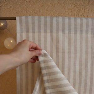 Classic Linen Curtain, Striped curtain, White off / Grey pure linen, Living room curtain, Kitchen panel, Window shade, Cafe linen curtain