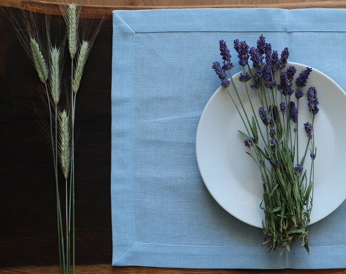 Blue Linen Placemat Set of 6 8 10. Light Blue Linen. Silver Blue Linen Placemats. Blue Wedding Deco. Elegant Placemats. Christmas Table