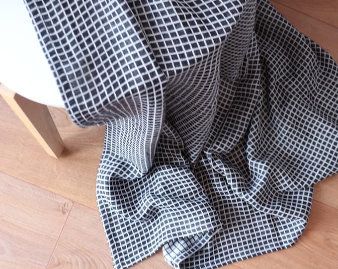 Soft Linen Blanket in black and white. Natural Linen Throw Blanket. Summer Blanket. Plaid Blanket. Linen Bed Cover. Bedspread. Gift