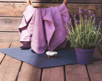 Natural Linen Mat - Linen double-layered mat - Dark gray linen - Linen bath mat - Sauna mat - Bath linen rug - Natural yoga mat - Home Spa