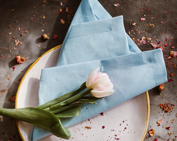 Blue Linen Napkin Set of 6 8 10 12 - Greyish Blue Linen Napkins - Wedding Napkins - Easter Table - Blue Wedding - Elegant Table Decor - Gift