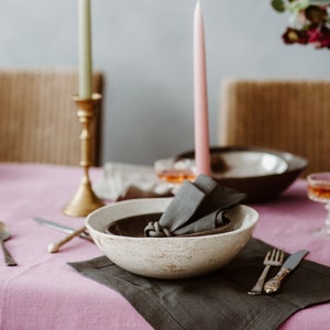 Dark Gray Placemat Set of 6 8 10. Natural Linen Placemats. Pure Linen Placemats. Thanksgiving Placemats. Christmas Table. Halloween Decor image 1