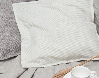 Striped Linen Pillow - Pure Linen Throw Pillow Cover - Linen Decorative Pillow - Grey Cushion Cover - Natural Pillow - Ticking StripePillow
