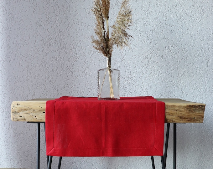 Red Linen Table Runner - Christmas Table Runner - Natural Linen Table Runner -  Red Table Runner - Valentine's Day Table- Christmas Decor