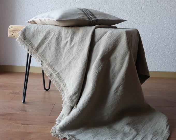 Natural Linen Throw Blanket - Pure Linen Blanket - Softened Linen Bed Cover - Linen Bedspread - Beach Blanket - Undyed Linen -Gift Idea