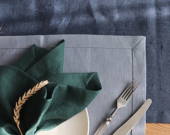 Blueish Grey Linen Placemats of natural flax. Pure linen placemat. Thick linen placemats. Christmas linen placemat. Easter Table Decor. Gift