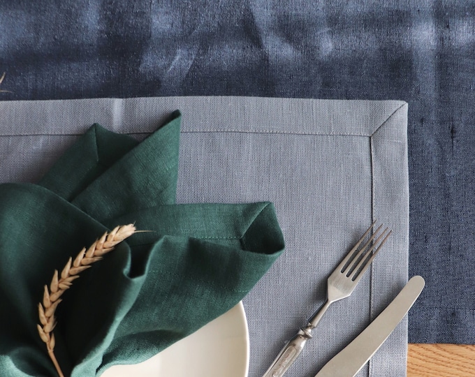 Blueish Grey Linen Placemats of natural flax. Pure linen placemat. Thick linen placemats. Christmas linen placemat. Easter Table Decor. Gift