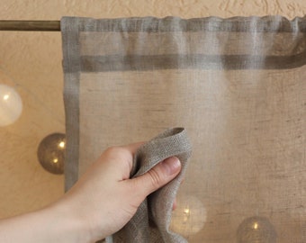 Sheer linen curtain of natural flax, Pure linen cafe curtain, Bathroom curtain, Kitchen panel, Light privacy window shade, Linen drapes