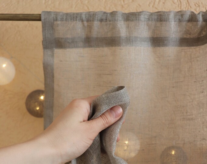 Sheer linen curtain of natural flax, Pure linen cafe curtain, Bathroom curtain, Kitchen panel, Light privacy window shade, Linen drapes