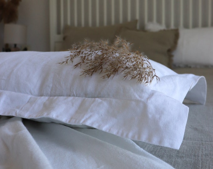 Linen Oxford style pillowcase of natural flax, Soft pure linen pillow, White linen pillow, Pure linen pillowcase, Long lumbar pillow
