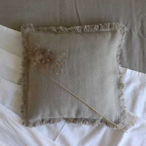Leinen Kissenbezug mit rohem Rand, Natur grauer Leinen Kissenbezug, Rein Leinen Kissenbezug, Long Lumbar Kissen, Soft Leinen Kissenbezug, Bettwäsche