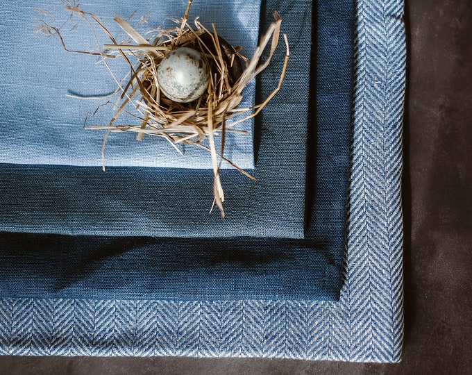 Natural Linen Placemat Set of 6 8 10 12. Dark Blue Linen Placemats. Linen Placemats. Rustic Placemats. Easter Placemats. Christmas Decor