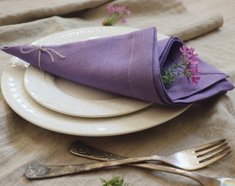Natural linen napkins set in purple color, Lavender Napkins of organic linen flax, Wedding napkins,  Easter Napkins, Christmas linen napkins