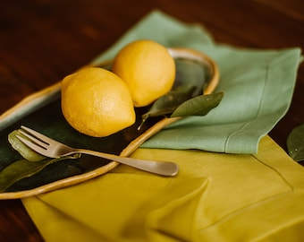 Modern Linen Tablecloth - Yellow / Green Tablecloth - Natural Linen - Elegant Tablecloth - Wedding table decor - Organic linen tablecloth