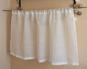 White Linen Cafe Curtain - Sheer Linen Curtain - Bathroom Window Curtain - Kitchen Panel - Light Privacy Window Shad - Linen Cafe Curtain