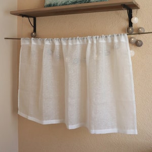 White Linen Cafe Curtain - Sheer Linen Curtain - Bathroom Window Curtain - Kitchen Panel - Light Privacy Window Shad - Linen Cafe Curtain