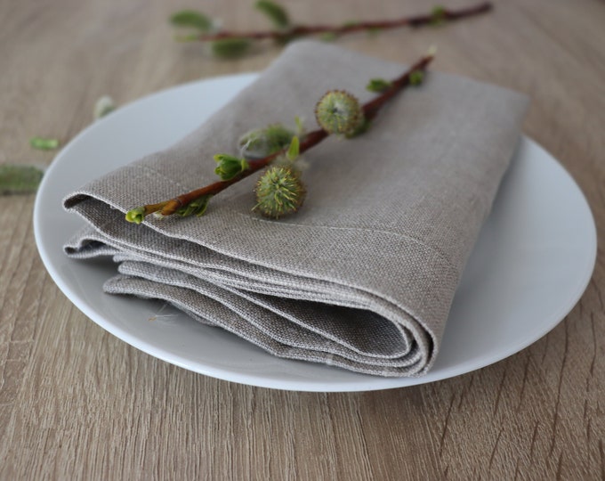 Linen Dinner Napkin Set of 4 8 12, Natural Linen Napkin, Pure Linen Napkin, Elegant Linen Napkin, Christmas Napkin, Easter Table Decor, Gift