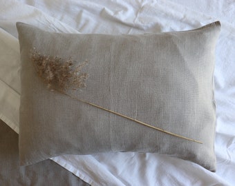 Soft linen pillowcase of natural flax, Pure linen pillow, Natural grey linen pillow, Pure linen pillowcase, Long lumbar pillow, Bedding