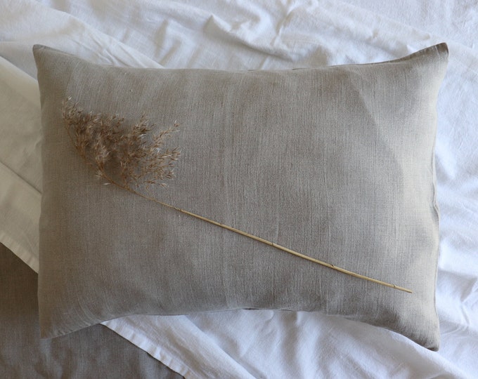 Soft linen pillowcase of natural flax, Pure linen pillow, Natural grey linen pillow, Pure linen pillowcase, Long lumbar pillow, Bedding