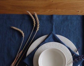 Soft Linen Tablecloth with mitered corners, Pure Linen Tablecloth, Blue Washed Linen Tablecloth, Rustic Wedding, Christmas Tablecloth, Gift