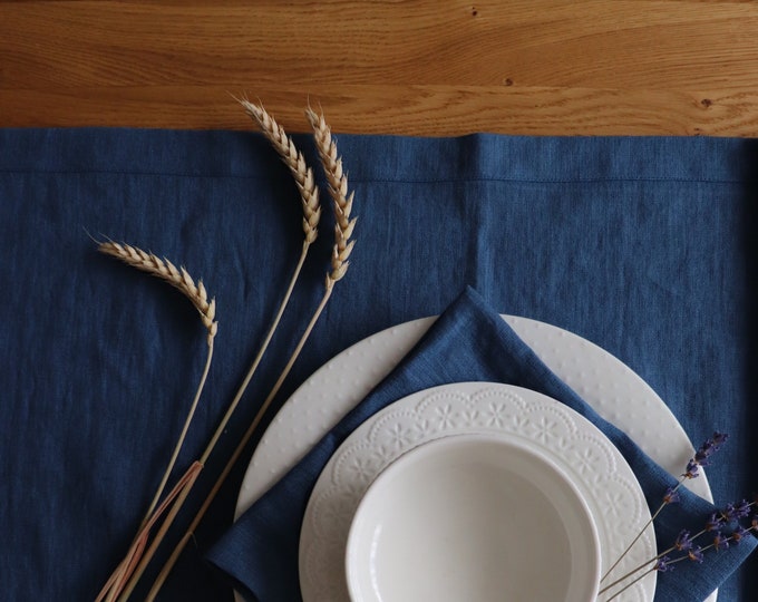 Soft Linen Tablecloth with mitered corners, Pure Linen Tablecloth, Blue Washed Linen Tablecloth, Rustic Wedding, Christmas Tablecloth, Gift