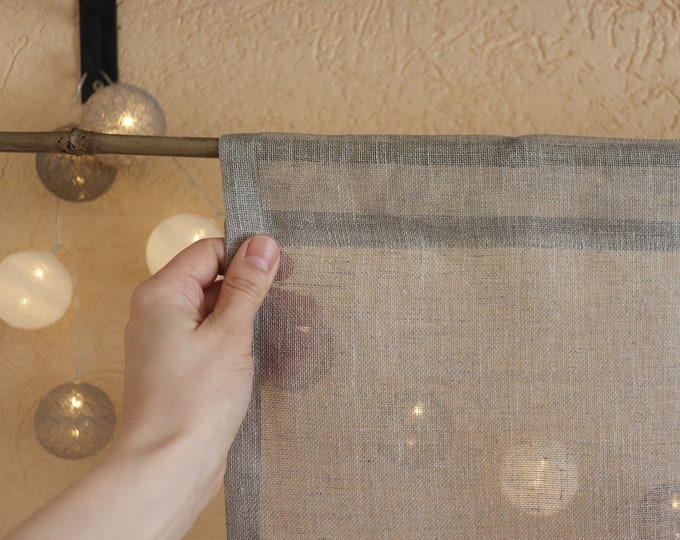 Natural gray linen curtain, Sheer linen curtain, Bathroom window curtain, Kitchen panel, Light privacy window shad, Cafe linen curtain