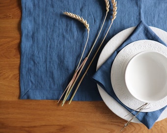 BLUE TABLE RUNNER and napkins, Linen table runner, Pure linen runner, Natural linen runner, Thanksgiving table linen, Christmas table runner