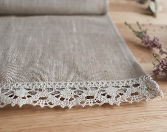 Narural linen curtain with lace edge trim, Linen cafe curtain, Pure linen panel, Light privacy window shad, Bathroom curtain, Kitchen window