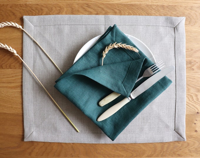 Linen Placemat Set of 6 8 10. Natural Gray Linen Placemats. Organic Linen Placemats. Natural Undyed Yarn. Christmas Linen Placemats