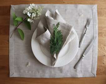 Natural Linen Placemats. Placemat set of 6 8 10 in light grey. Natural linen placemats. Wedding linen placemats. Rustic table decor.