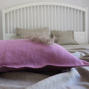 SOFT LINEN PILLOWCASE with flanges, Pure linen pillow cover, Flanged linen pillow, Linen pillow cover, Lilac linen pillowcase, Organic linen