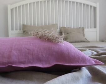 SOFT LINEN PILLOWCASE with flanges, Pure linen pillow cover, Flanged linen pillow, Linen pillow cover, Lilac linen pillowcase, Organic linen