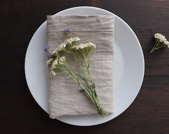 Washed Linen Napkins Set 4 6 8 10 of natural linen flax.  Natural Gray Linen Napkins. Softened Linen. Organic Linen Napkins. Undyed Napkins