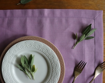 Pure Linen Placemats Set of 6 8 10 12 made of natural linen flax, Wedding Linen Placemats, Lavender Pink Linen Placemats, Easter Placemats