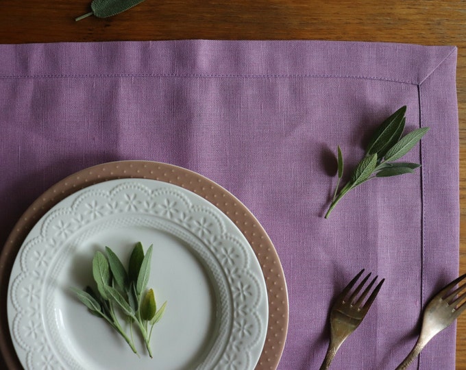 Pure Linen Placemats Set of 6 8 10 12 made of natural linen flax, Wedding Linen Placemats, Lavender Pink Linen Placemats, Easter Placemats