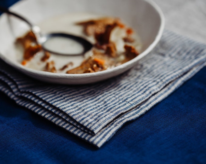 Striped Linen Napkin set of 6 9 12 - Blue Grey Linen Napkins - Softened Linen - Easter Linen Napkins - Christmas Napkins - French Style