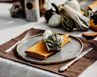 Organic linen placemat set of 6 8 10. Brown Linen Placemats. Large Placemats of Pure Linen. Natural Linen Yarn. Christmas table decor