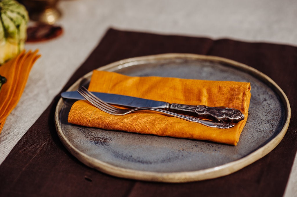 Burnt Orange Linen Placemats. Set of 2, 4, 6, 8, 12 Placemats