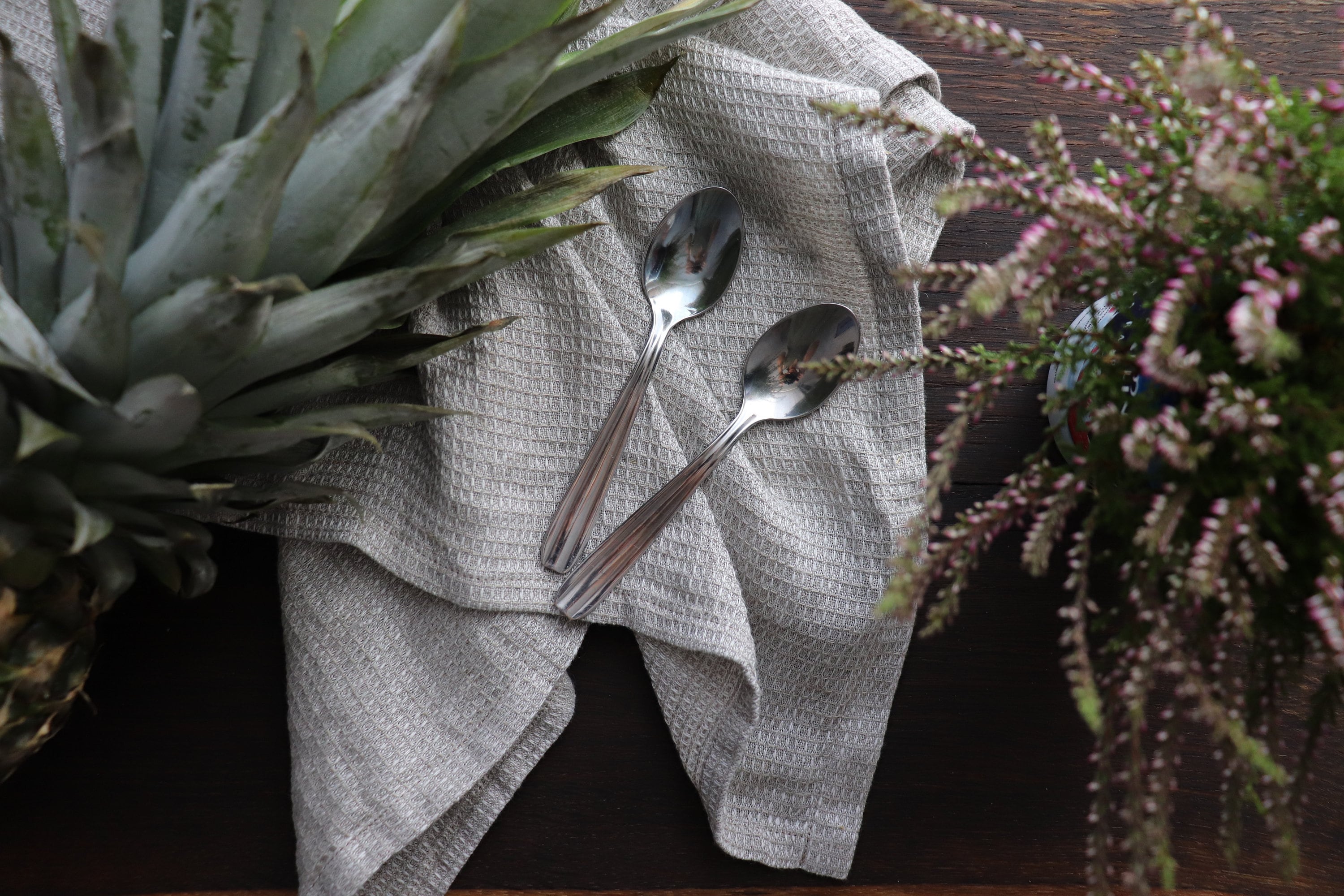 Kitchen linen towel Set of 3, Gray linen dish towels, Waffle linen