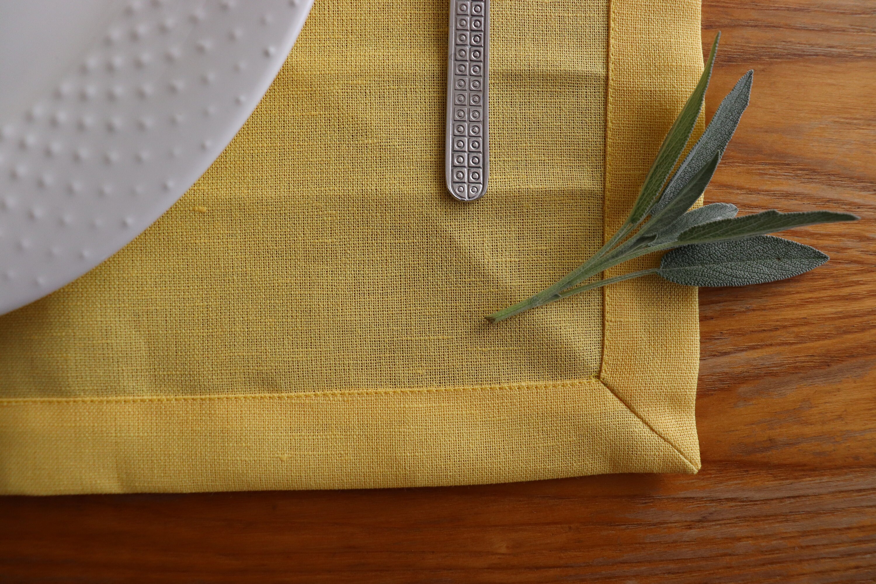 Yellow Linen Placemat Set of natural flax. Pure Linen Placemats for